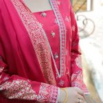 Fancy Lawn suit with Silk Dupatta Red 1