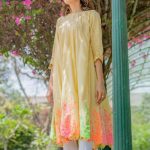 Yellow Cotton Printed Flared Cut Frock2