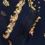 3 pc , Navy blue Heavily embroidered chiffon shirt with embroidered chiffon Dupatta paired with Viscose Silk4